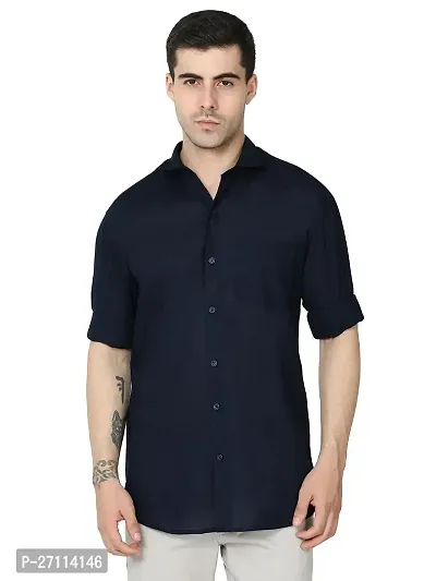 Miraan Stylish Navy Blue Linen Cotton Shirt For Men