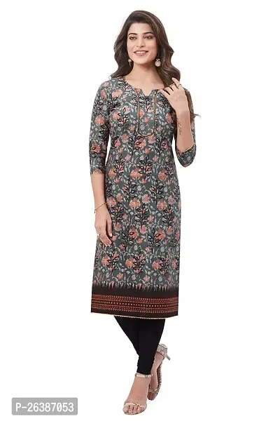 Beautiful Grey Cotton Straight Kurta For Women-thumb0