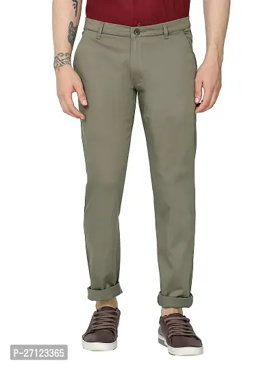 Miraan Stylish Dark Green Satin Cotton Solid Casual Trousers For Men