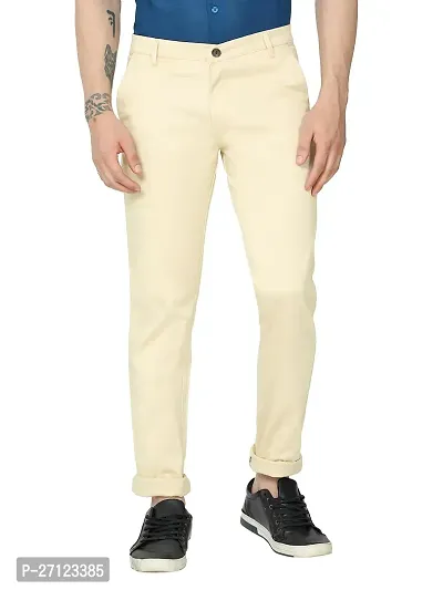 Miraan Stylish Beige Satin Cotton Solid Casual Trousers For Men