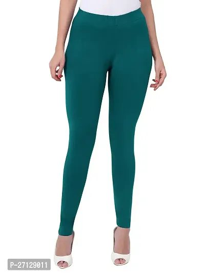 Miraan Fabulous Green Cotton Blend Ankle-length Leggings For Women