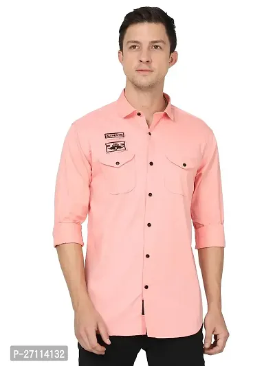 Miraan Stylish Pink Cotton Double Pocket Shirt For Men