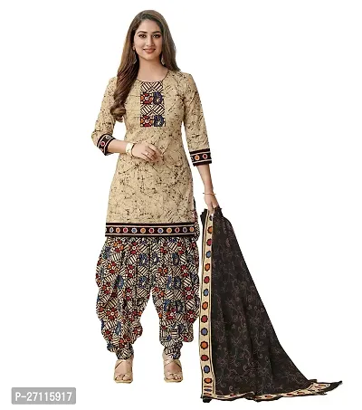 Miraan Elegant Cotton Beige Printed Straight Kurta With Salwar And Dupatta Set For Women