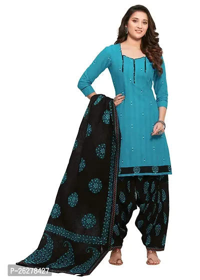Designer Multicoloured Cotton Unstitched Dress Material Top With Bottom Wear And Dupatta Set for Women