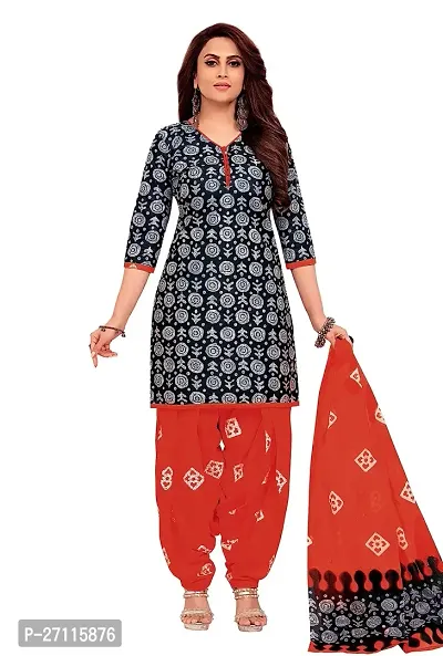 Miraan Elegant Black Cotton Dress Material with Dupatta For Women-thumb0