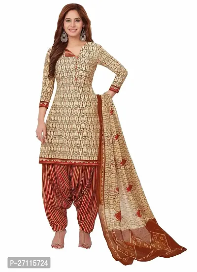 Miraan Elegant Cotton Beige Printed Straight Kurta With Salwar And Dupatta Set For Women-thumb0