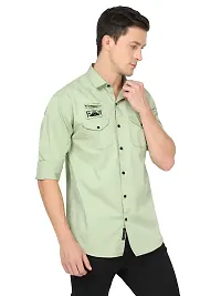 Miraan Stylish Light Green Cotton Double Pocket Shirt For Men-thumb3