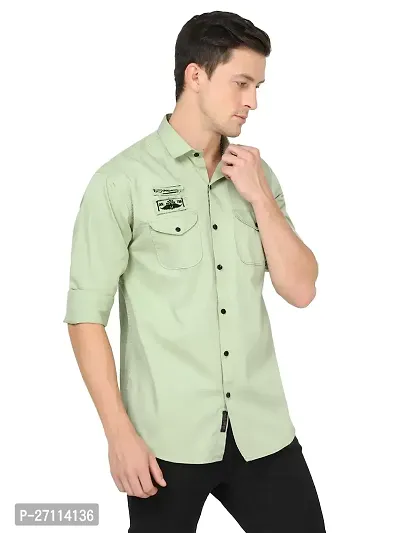 Miraan Stylish Light Green Cotton Double Pocket Shirt For Men-thumb4
