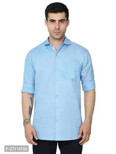 Miraan Stylish Blue Linen Cotton Shirt For Men