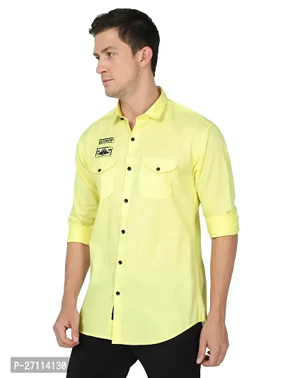 Miraan Stylish Yellow Cotton Double Pocket Shirt For Men-thumb3