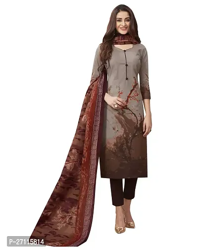 Miraan Elegant Cotton Brown Printed Straight Kurta With Pant And Dupatta Set For Women