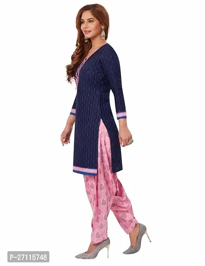 Miraan Elegant Cotton Navy Blue Printed Straight Kurta With Salwar And Dupatta Set For Women-thumb4