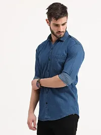 Miraan Stylish Light Blue Denim Long Sleeves Shirt For Men-thumb2