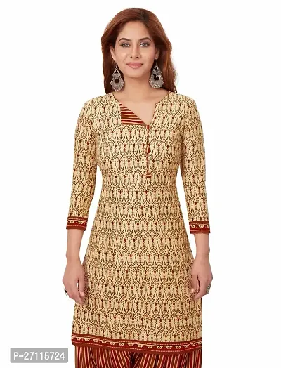 Miraan Elegant Cotton Beige Printed Straight Kurta With Salwar And Dupatta Set For Women-thumb4