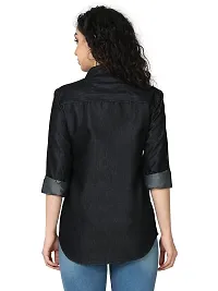 Miraan Stylish Black Denim Solid Shirt For Women-thumb1
