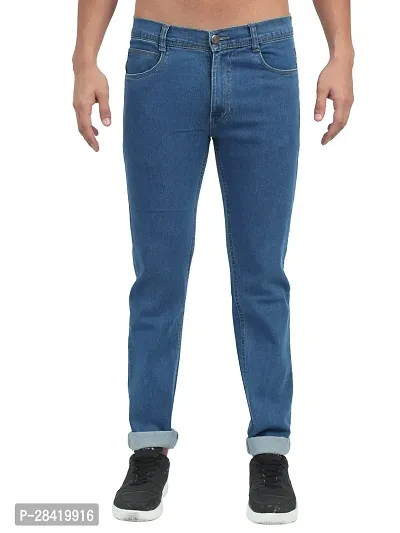 Stylish Blue Denim Solid Regular Fit Mid-Rise Jeans  For Men
