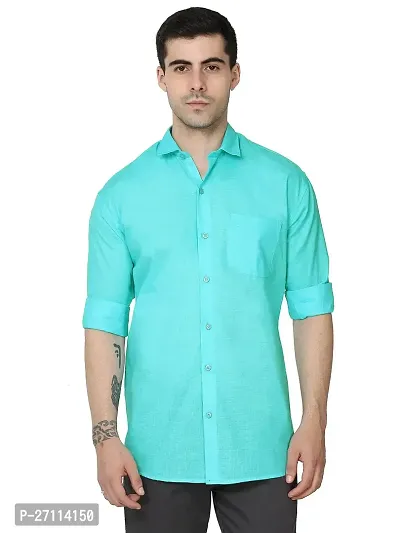 Miraan Stylish Light Blue Linen Cotton Shirt For Men-thumb0