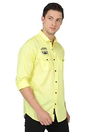 Miraan Stylish Yellow Cotton Double Pocket Shirt For Men-thumb3