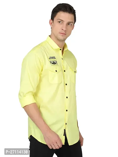 Miraan Stylish Yellow Cotton Double Pocket Shirt For Men-thumb4