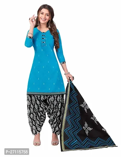 Miraan Elegant Cotton Blue Printed Straight Kurta With Salwar And Dupatta Set For Women-thumb0