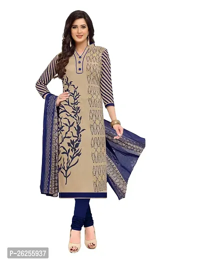 Elegant Cotton Printed Kurta with Bottom And Dupatta Set For Women-thumb0