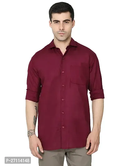 Miraan Stylish Maroon Linen Cotton Shirt For Men-thumb0