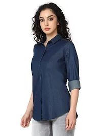 Miraan Stylish Dark Blue Denim Solid Shirt For Women-thumb2