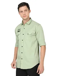 Miraan Stylish Light Green Cotton Double Pocket Shirt For Men-thumb2