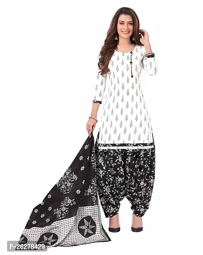 Designer Multicoloured Cotton Unstitched Dress Material Top With Bottom Wear And Dupatta Set for Women