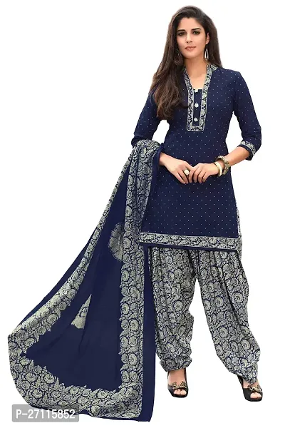 Miraan Elegant Cotton Navy Blue Printed Straight Kurta With Salwar And Dupatta Set For Women
