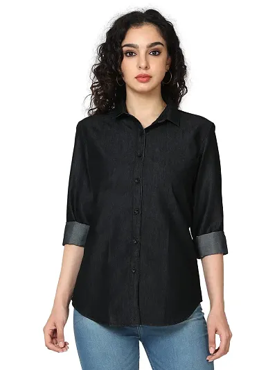 Miraan Stylish Black Denim Solid Shirt For Women