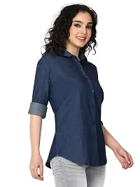Miraan Stylish Dark Blue Denim Solid Shirt For Women-thumb3
