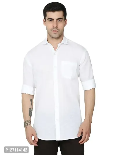 Miraan Stylish White Linen Cotton Shirt For Men