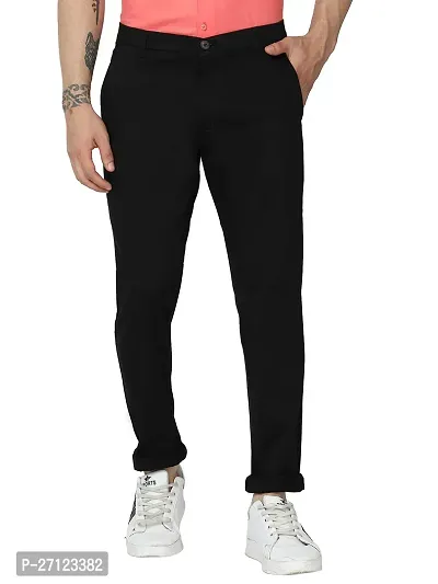Miraan Stylish Black Satin Cotton Solid Casual Trousers For Men