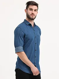 Miraan Stylish Light Blue Denim Long Sleeves Shirt For Men-thumb3