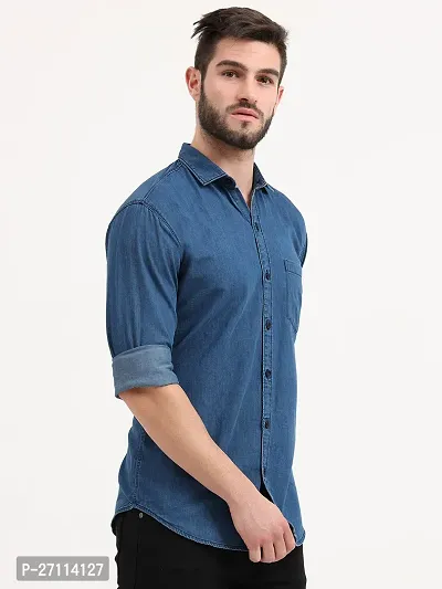 Miraan Stylish Light Blue Denim Long Sleeves Shirt For Men-thumb4