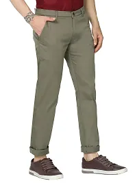 Miraan Stylish Dark Green Satin Cotton Solid Casual Trousers For Men-thumb2