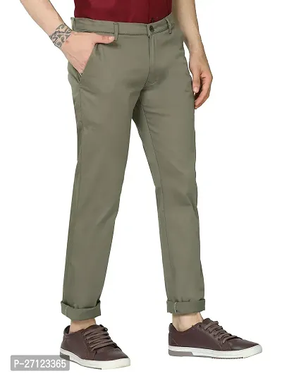 Miraan Stylish Dark Green Satin Cotton Solid Casual Trousers For Men-thumb3