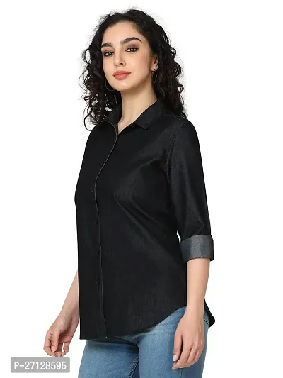 Miraan Stylish Black Denim Solid Shirt For Women-thumb4