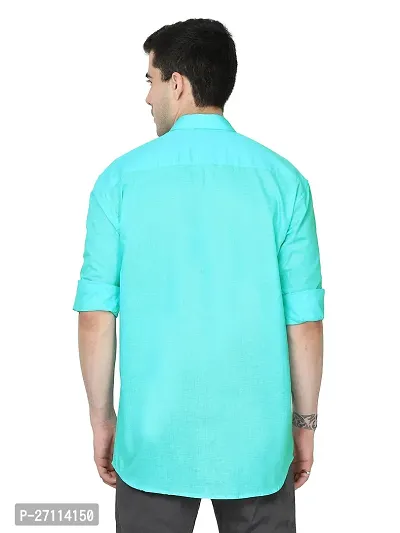 Miraan Stylish Light Blue Linen Cotton Shirt For Men-thumb2