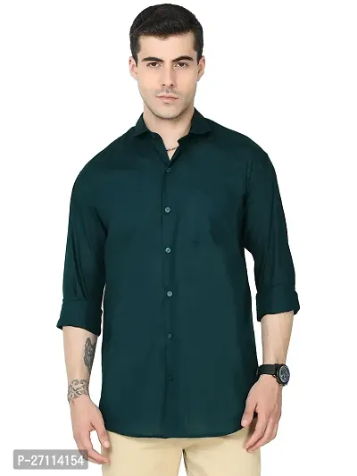 Miraan Stylish Dark Green Linen Cotton Shirt For Men
