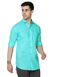 Miraan Stylish Light Blue Linen Cotton Shirt For Men-thumb3