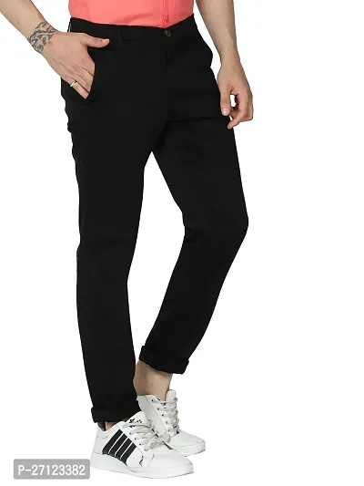 Miraan Stylish Black Satin Cotton Solid Casual Trousers For Men-thumb3