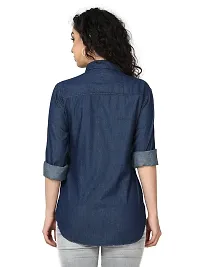 Miraan Stylish Dark Blue Denim Solid Shirt For Women-thumb1