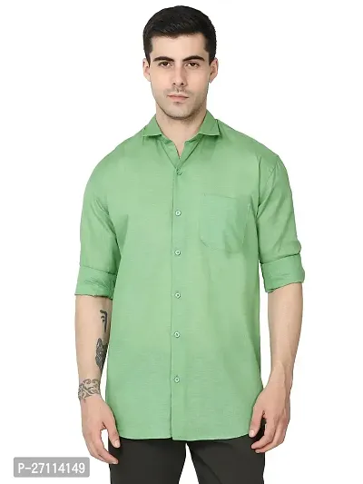 Miraan Stylish Light Green Linen Cotton Shirt For Men