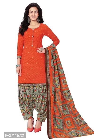 Miraan Elegant Cotton Orange Printed Straight Kurta With Salwar And Dupatta Set For Women-thumb0
