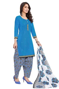 Miraan Elegant Cotton Sky Blue Printed Straight Kurta With Salwar And Dupatta Set For Women-thumb3