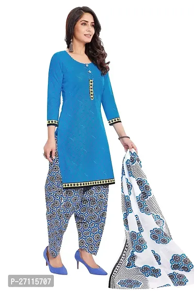 Miraan Elegant Cotton Sky Blue Printed Straight Kurta With Salwar And Dupatta Set For Women-thumb4