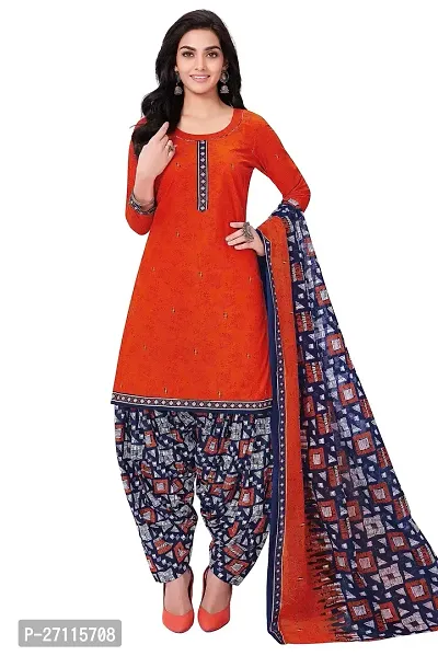 Miraan Elegant Cotton Orange Printed Straight Kurta With Salwar And Dupatta Set For Women-thumb0