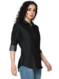 Miraan Stylish Black Denim Solid Shirt For Women-thumb2